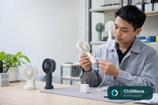 Rechargeable Fan Battery Care and Warranty Messaging for Retail — ChillNexa B2B cooling-product buyer guide editorial image