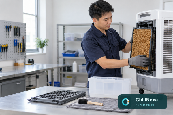 Portable Air Cooler Support Content: Water Management Questions to Answer — ChillNexa B2B cooling-product buyer guide editorial image