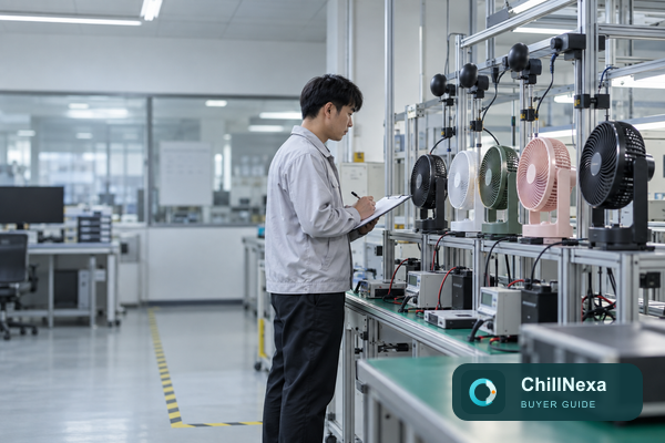 Portable Fan Motor Endurance Testing: What Buyers Should Ask Factories — ChillNexa B2B cooling-product buyer guide editorial image
