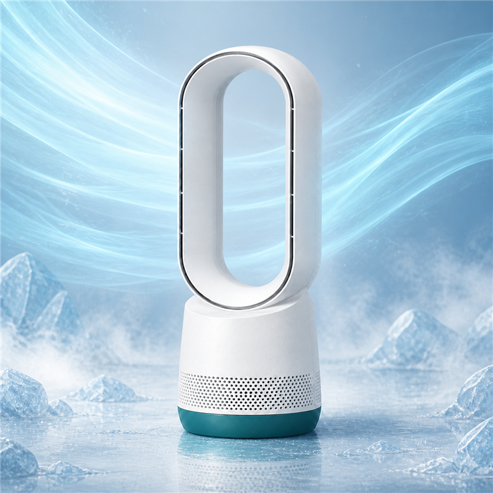 Bladeless desk fan with icy cooling airflow