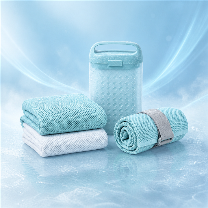 Instant cooling towel set with icy airflow and condensation effect