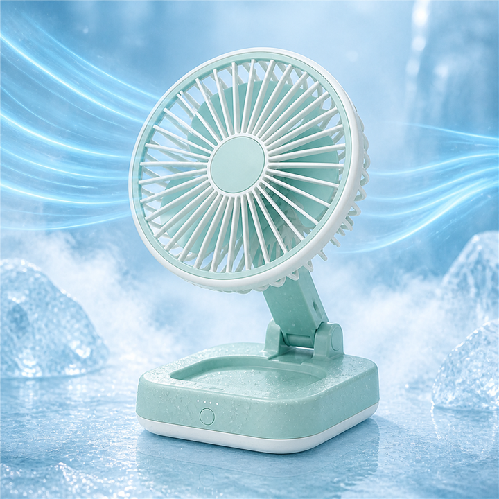 Foldable travel fan with icy cooling airflow